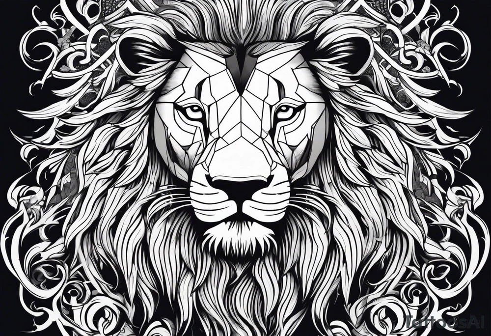 Full Tree with roots turns into lion head tattoo idea