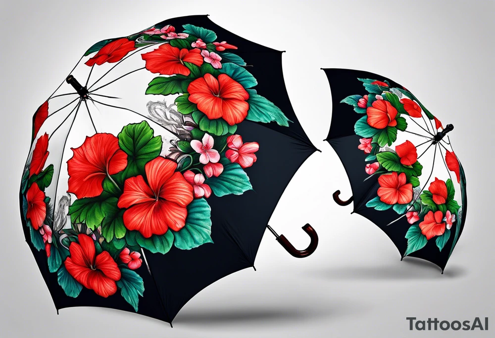 Umbrella with red geraniums printed tattoo idea