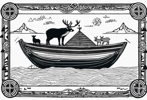 A badger and reindeer on an ark outlined by the map of Mallorca tattoo idea