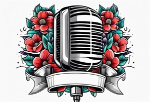 traditional vintage tattoo of lips singing in microphone simple  flowers and banner
no face tattoo idea