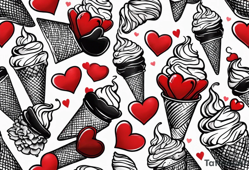 black and white ice cream cone with small red heart on it somewhere. tattoo idea