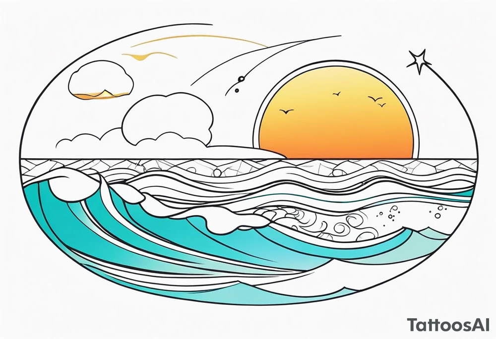 One line sun and ocean tattoo idea