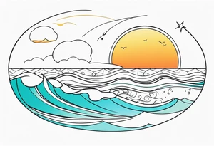 One line sun and ocean tattoo idea