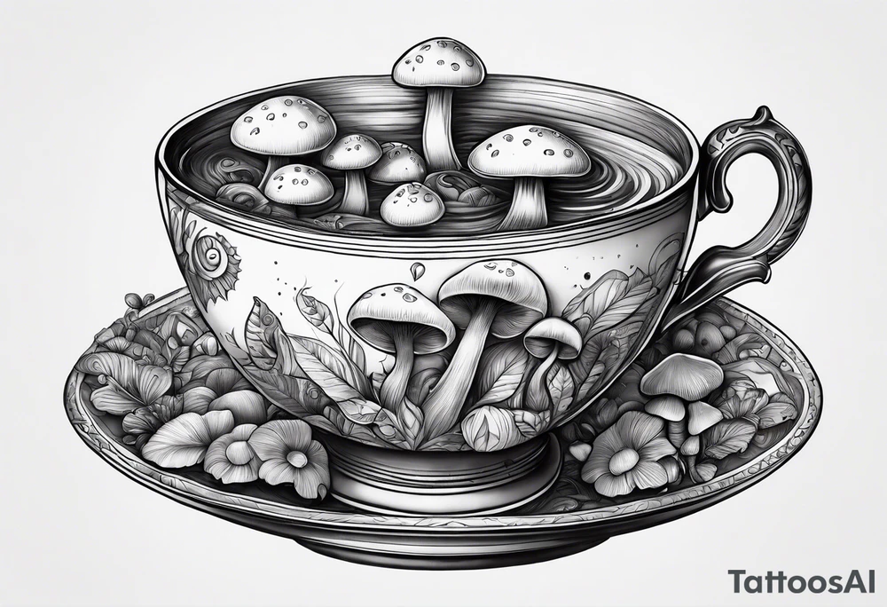 Cup of mushrooms tea tattoo idea