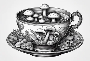Cup of mushrooms tea tattoo idea