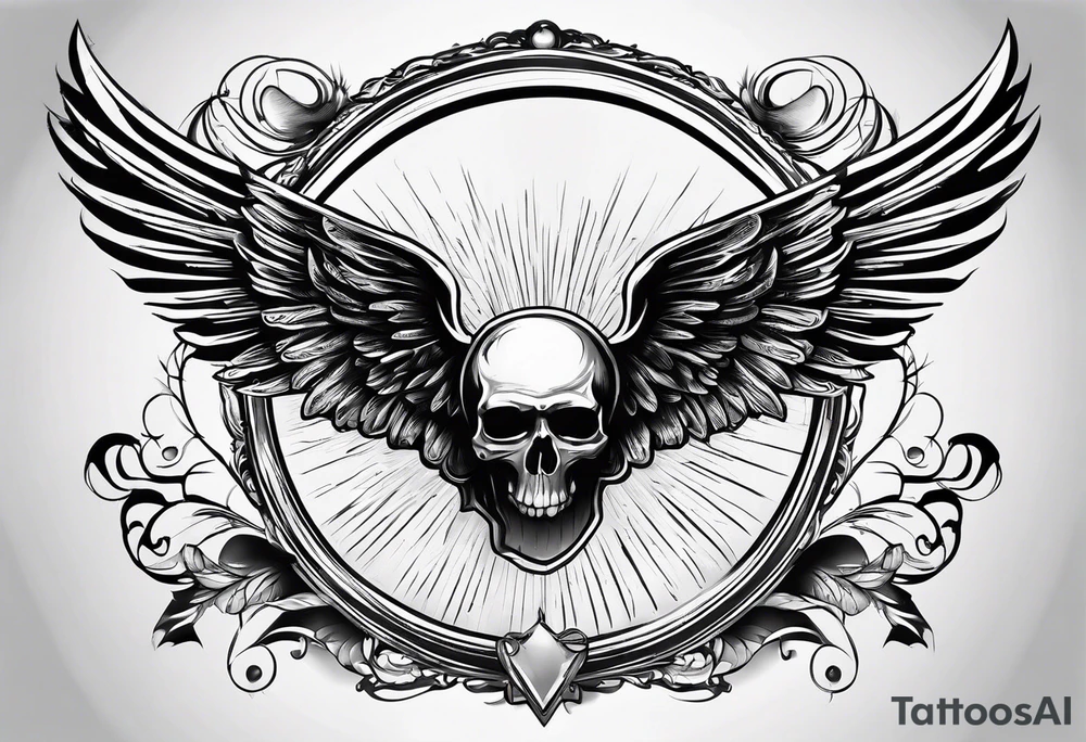 Simple tattoo with the word Glenn on a banner and angel wings tattoo idea