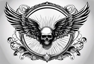 Simple tattoo with the word Glenn on a banner and angel wings tattoo idea