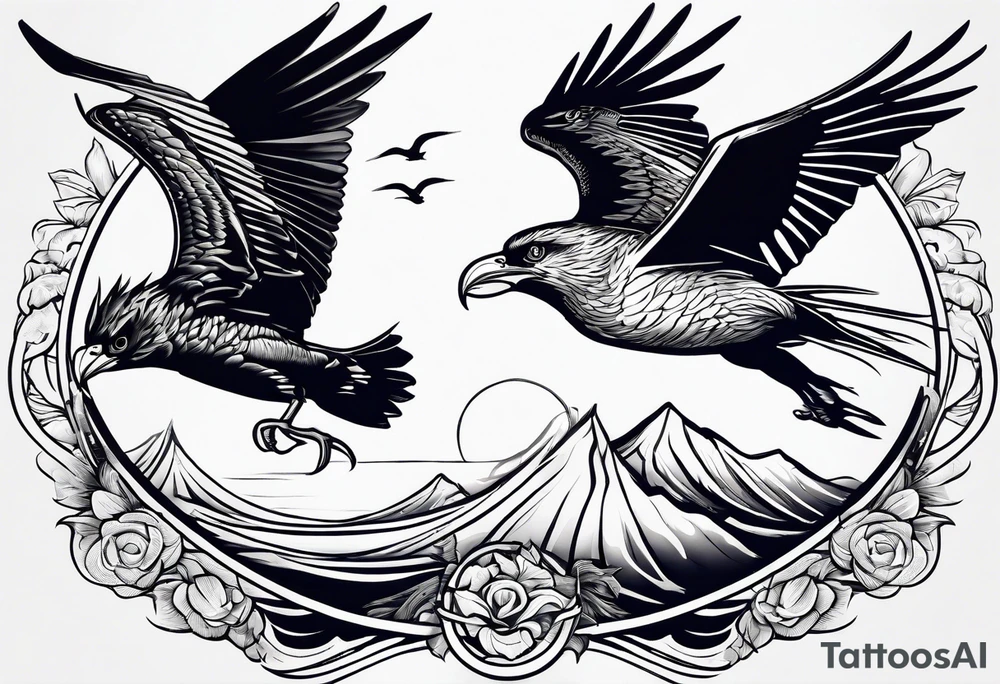 Frigate bird and osprey fighting tattoo idea