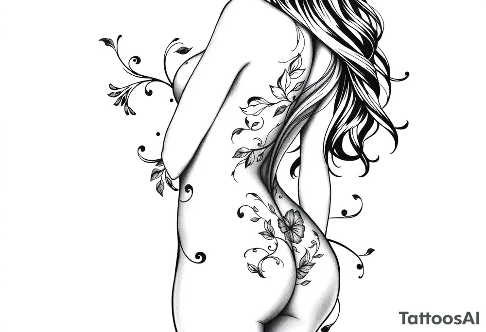 generate a stencil for a tatto of a naked female erotic art, full body tattoo idea