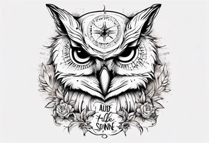 halb 
Fuchs halb Eule unter der Sonne mit dem Schriftzug Sapere Aude tattoo idea