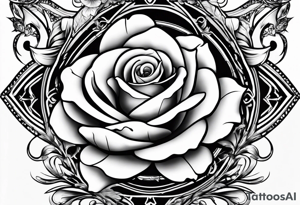 cross blended with rose tattoo idea