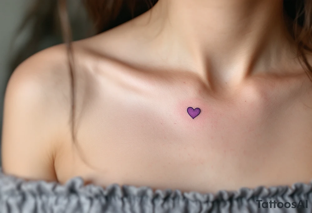 Matching tiny hearts shaded in lavender, placed delicately on each collarbone. tattoo idea