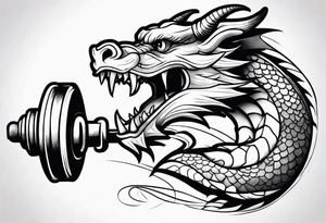 Dragon biting a dumbbell tattoo idea