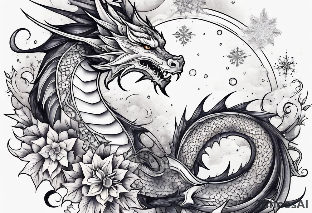 Constellation, dragon, snowflake tattoo idea
