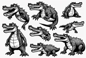 drunk cartoon crocodile full body tattoo idea