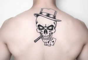 skull with top-hat,cigar in his mouth and playing cards. tattoo idea