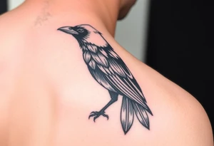 Geometric design of crow with dark shading tattoo idea