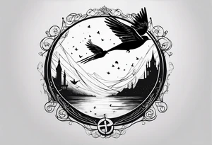 the little prince flying with birds that turn into Tris from Divergent Bird tattoo, that turns into the mockingjay, that turns into the deathly hallows symbol tattoo idea