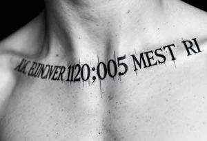 A bold black Roman numeral date across the collarbone, symbolizing a life-changing moment. tattoo idea