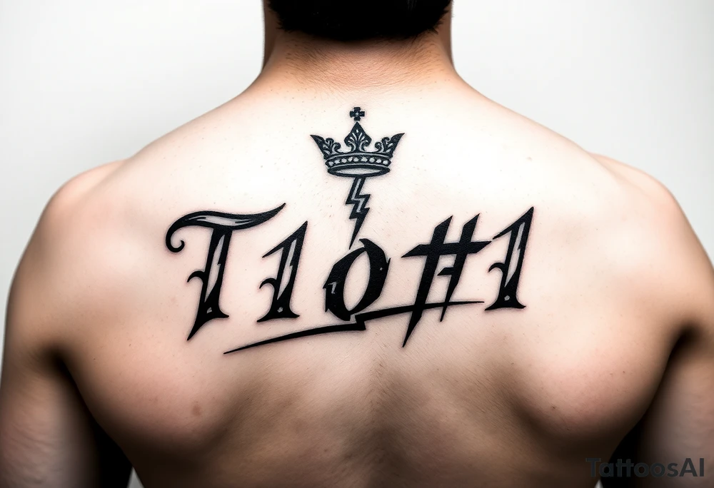 On my back forearm I want it to say 1of1 with a crown above “of” with lightning shadow tattoo idea
