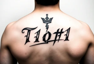 On my back forearm I want it to say 1of1 with a crown above “of” with lightning shadow tattoo idea