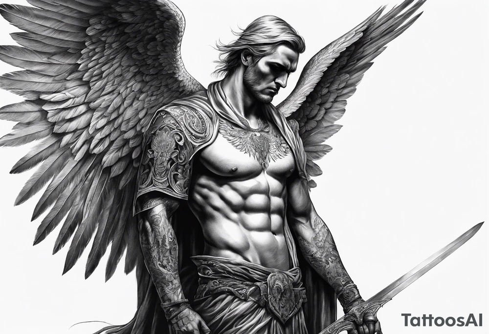 realistic full body of man angel of death, without face tattoo idea