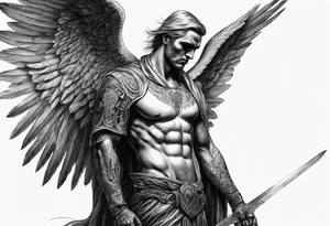 realistic full body of man angel of death, without face tattoo idea