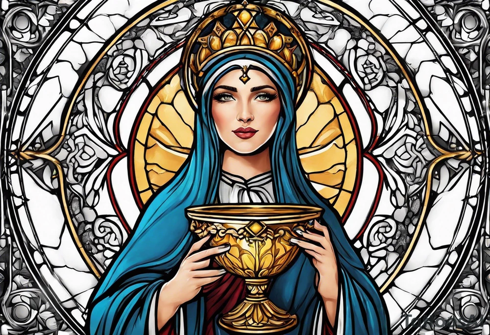 Female saint holding a chalice tattoo idea
