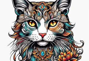 Long hair cat Maine coon, regal, face tattoo idea