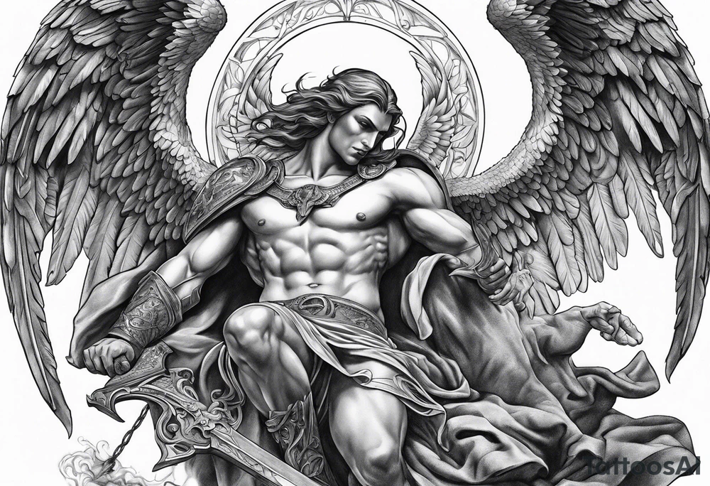 michael the arch angel slaying lucifer tattoo idea