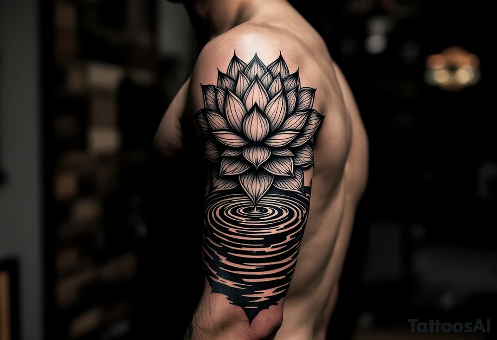 serene lotus flower emerging from sacred waters with ripples tattoo idea