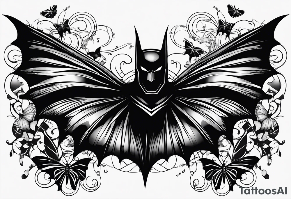 Small Batman symbol with 5 butterflies all around it for a forearm tattoo tattoo idea