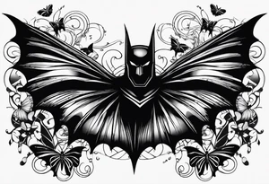 Small Batman symbol with 5 butterflies all around it for a forearm tattoo tattoo idea