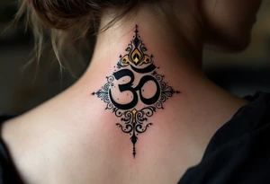 Mantra "Om Mani Padme Hum" in black ink with gold accents, expressing the essence of compassion. tattoo idea