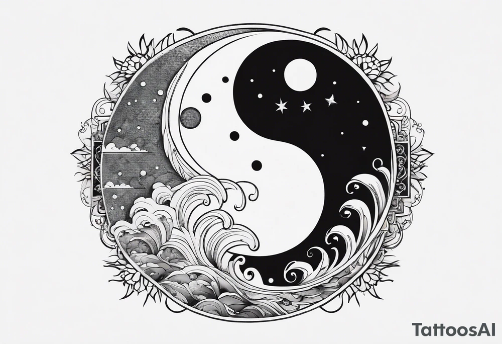 ying yang minimalist with the sun and moon as the dots tattoo idea