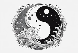 ying yang minimalist with the sun and moon as the dots tattoo idea