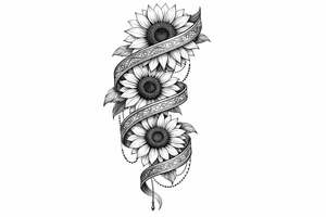 3 cascading Sunflowers wrapped in an Indian ribbon tattoo idea