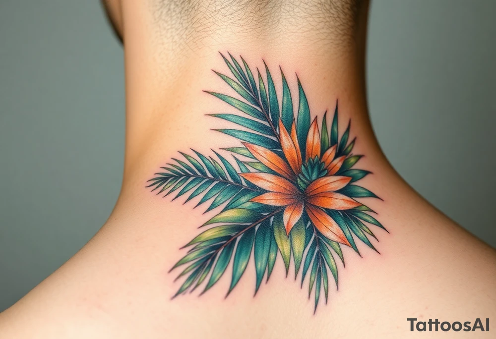 realistic large movement woven palm leaves tattoo idea