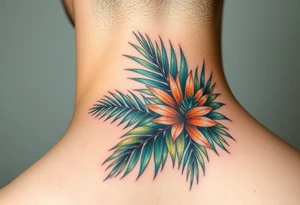 realistic large movement woven palm leaves tattoo idea