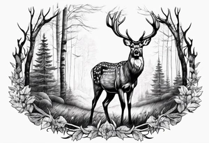 Deer in wood with big rack tattoo idea