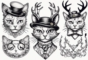 A cat with antlers and wearing a monocle tattoo idea