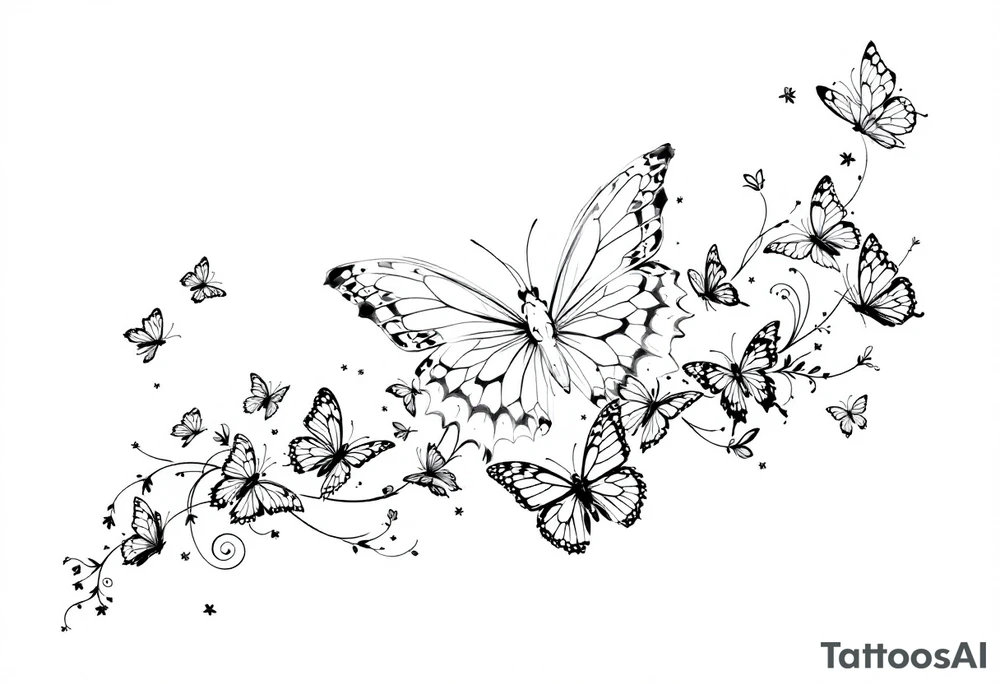 Butterflies of different sizes and colors tattoo idea