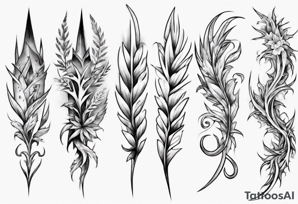 full arm. pointy leaves tattoo idea