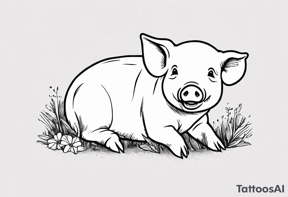 simple drawing of piglet or pig with text: "Friends. Not Food" included.
draw with very thin lines and no shading tattoo idea