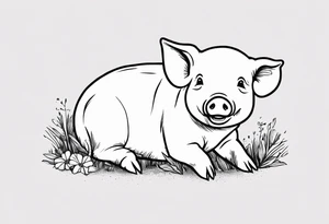 simple drawing of piglet or pig with text: "Friends. Not Food" included.
draw with very thin lines and no shading tattoo idea