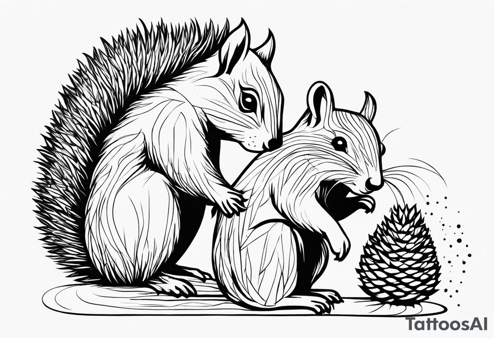 Draw a squirrel and an hedgehog accompanied by the writing “simul in aeternum” tattoo idea