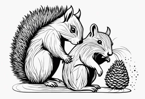 Draw a squirrel and an hedgehog accompanied by the writing “simul in aeternum” tattoo idea