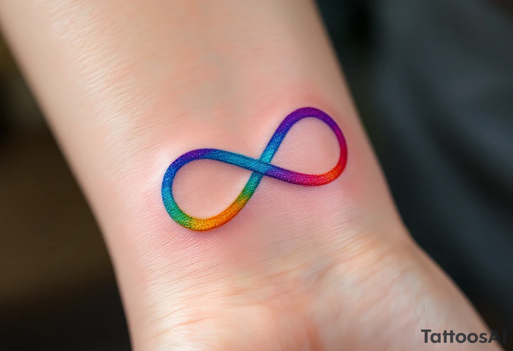 A rainbow-colored infinity symbol reflects the limitless nature of freedom. tattoo idea