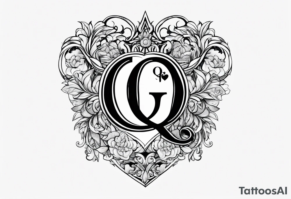 The letter Q with a heart tattoo idea