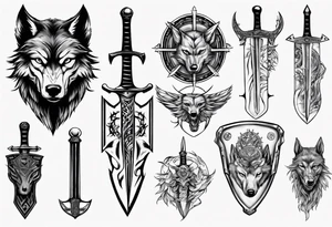 Sword and shield wolf tattoo idea